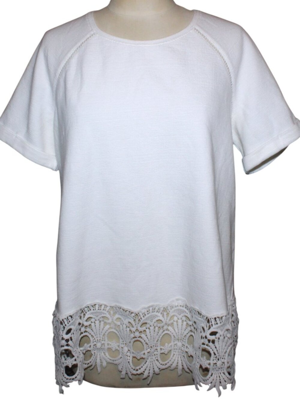 Anthropologie Saturday Sunday Lace Trim Knit Tunic Top White Sz L Feminine